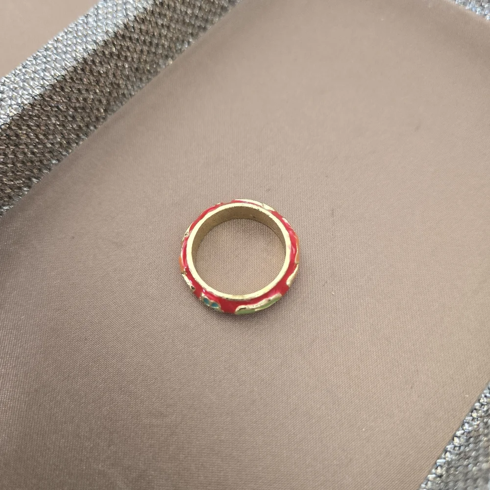 Cloisonné Enamel Ring Red